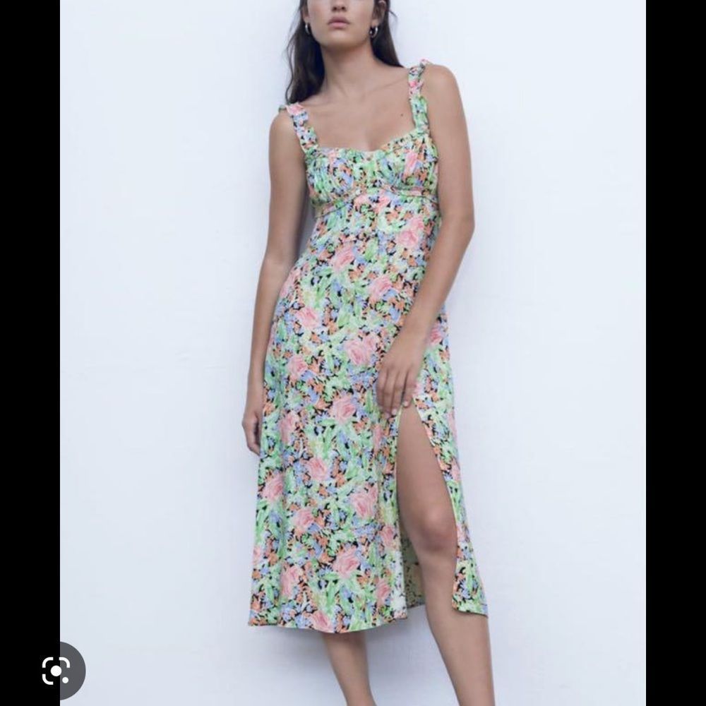 ZARA floral ruffled slit dress